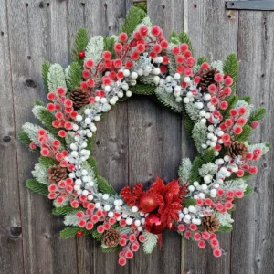 Snowberry Pine & Poinsettia Christmas Wreath