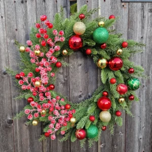 Frosted Holly & Evergreen Christmas Wreath