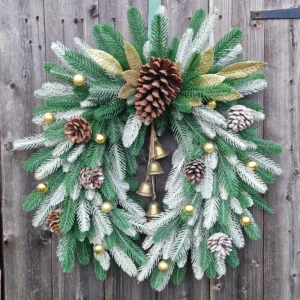 Golden Pine Frost Christmas Wreath