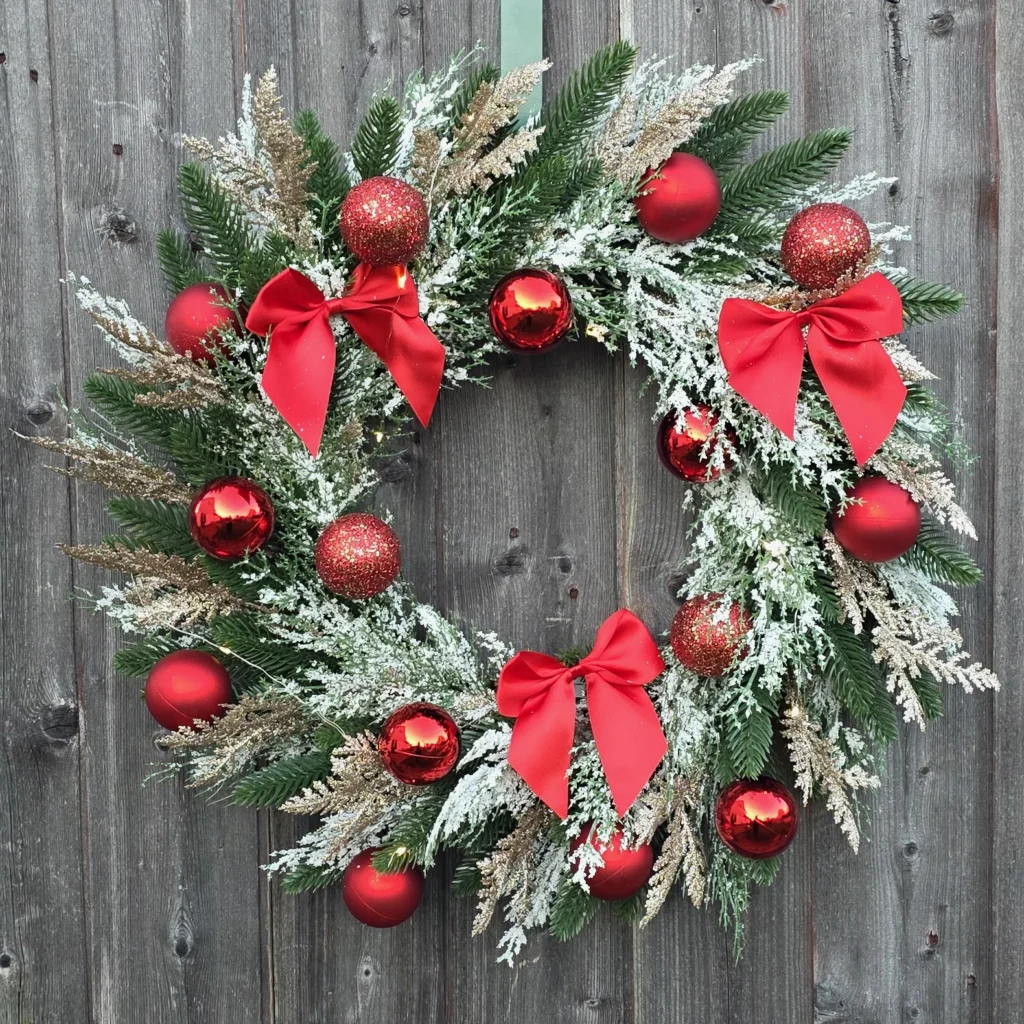 Snow-Kissed Red Elegance Christmas Wreath