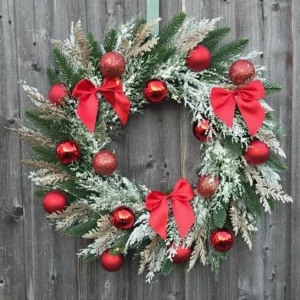 Snow-Kissed Red Elegance Christmas Wreath
